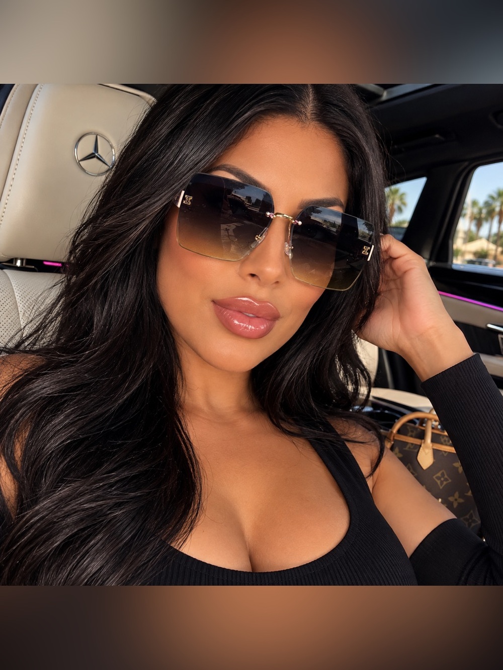 Luxury Gradient Brown Rimless Sunglasses - Unbranded